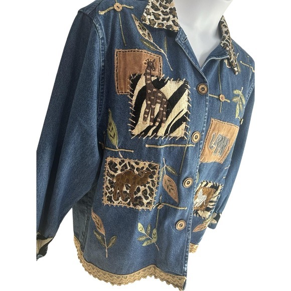 Vintage New Directions Women Medium Embroidery‎ Animal Print Blue Denim Jean - Picture 2 of 9
